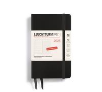 LEUCHTTURM1917 370497 Agenda semanal y cuaderno 2025, bolsillo A6, tapa dura, planificador de 12 meses, 80 g, a rayas, negro