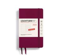 LEUCHTTURM1917 370499 Agenda semanal y cuaderno 2025, bolsillo A6, tapa dura, planificador de 12 meses, 80 g, a rayas, Port Red