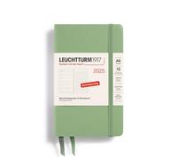 LEUCHTTURM1917 370501 Agenda semanal y cuaderno 2025, bolsillo A6, tapa dura, planificador de 12 meses, 80 g, a rayas, salvia