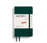 LEUCHTTURM1917 370502 Agenda semanal y cuaderno 2025, bolsillo A6, tapa dura, planificador de 12 meses, 80 g, a rayas, verde bosque