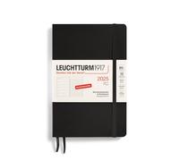 LEUCHTTURM1917 370519 Agenda semanal y cuaderno 2025, Paperback B6+ tapa blanda, planificador de 12 meses, 80 g, a rayas, color negro