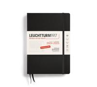 LEUCHTTURM1917 370632 Agenda académica semanal 2025, tamaño mediano A5, tapa dura, calendario de 18 meses, 80 g, rayado, negro