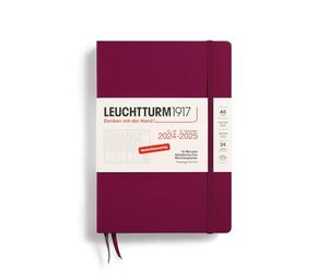 LEUCHTTURM1917 370634 Agenda académica semanal 2025, tamaño mediano A5, tapa dura, calendario de 18 meses, 80 g, rayado, Port Red
