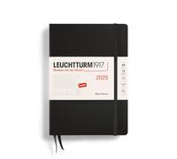 LEUCHTTURM1917 370793 Agenda semanal 2025, tamaño mediano A5, tapa dura, calendario de 12 meses, a rayas, negro, inglés