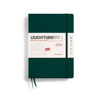LEUCHTTURM1917 370797 Agenda semanal 2025, tamaño mediano A5, tapa dura, calendario de 12 meses, a rayas, verde bosque, inglés