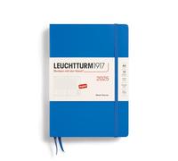 LEUCHTTURM1917 370798 Agenda semanal 2025, tamaño mediano A5, tapa dura, calendario de 12 meses, a rayas, azul y inglés