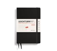 LEUCHTTURM1917 371020 - Agenda semanal 2025, Paperback B6+, tapa dura, calendario de 12 meses, a rayas, negro, inglés