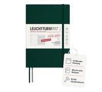 LEUCHTTURM1917 Agenda semanal 2027 A5 con cuaderno, a rayas, agenda alemana, 18 meses de julio de 2026 a diciembre de 2027, tapa blanda Forest Green, 210 x 145 mm, vista semanal izquierda + página de
