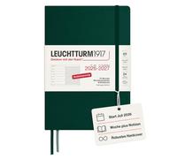 LEUCHTTURM1917 Agenda semanal 2027 A5 con cuaderno, a rayas, agenda alemana, 18 meses de julio de 2026 a diciembre de 2027, verde bosque, tapa dura 210 x 145 mm, vista semanal izquierda + página de