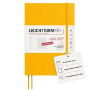 LEUCHTTURM1917 Agenda semanal 2027, A5, con cuaderno, a rayas, agenda alemana, 18 meses julio 2026 - diciembre de 2027, girasol, tapa blanda, 210 x 145 mm, vista semanal izquierda + página de notas a