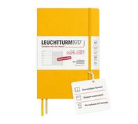 LEUCHTTURM1917 Agenda semanal 2027, A5, con cuaderno, a rayas, agenda alemana, 18 meses julio 2026 - diciembre 2027, girasol, tapa dura, 210 x 145 mm, vista semanal izquierda + página de notas a la