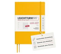 LEUCHTTURM1917 Agenda semanal 2027 A5 con cuaderno, a rayas, en inglés, 18 meses de julio de 2026 a diciembre de 2027, girasol, tapa blanda, 210 x 145 mm, vista semanal izquierda + página de notas a