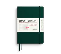 LEUCHTTURM1917 Agenda semanal 2027 A5 con cuaderno, a rayas, en inglés, 18 meses de julio de 2026 a diciembre de 2027, verde bosque, tapa dura 210 x 145 mm, vista semanal izquierda, página de notas a