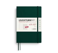 LEUCHTTURM1917 Agenda semanal 2027 A5 con cuaderno, a rayas, en inglés, 18 meses de julio de 2026 a diciembre de 2027, color verde bosque, tapa blanda, 210 x 145 mm, vista semanal a la izquierda