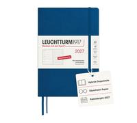 LEUCHTTURM1917 Agenda semanal 2027 Dotted Medium (A5) con cuaderno - Agenda alemana, índigo, enero a diciembre 2027, vista semanal izquierda + página de notas a la derecha