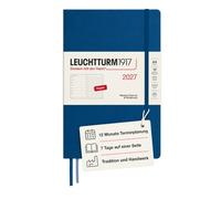 LEUCHTTURM1917 Agenda semanal 2027 Dotted tamaño mediano (A5) con cuaderno dotted - Agenda en inglés, índigo, tapa dura, 145 x 210 mm, enero a diciembre de 2027, vista semanal izquierda + página de