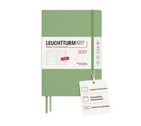 LEUCHTTURM1917 Agenda semanal 2027 Dotted tamaño mediano (A5) con cuaderno dotted - Agenda en inglés, salvia, tapa dura, 145 x 210 mm, enero a diciembre de 2027, vista semanal izquierda + página de