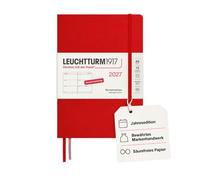 LEUCHTTURM1917 Agenda semanal 2027 mediana (A5), alemán, cereza, tapa dura, 145 x 210 mm, 12 meses - enero-diciembre 2027, 1 semana por página doble, papel de 80 g/m² con alta compatibilidad de tinta