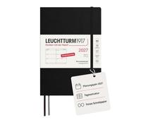 LEUCHTTURM1917 Agenda semanal 2027 mediana (A5), alemán, negro, tapa blanda, 145 x 210 mm, 12 meses - enero-diciembre 2027, 1 semana por página doble, papel de 80 g/m² con alta compatibilidad de tinta