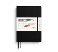 LEUCHTTURM1917 Agenda semanal 2027 mediana (A5) - alemán, negro, tapa dura, 145 x 210 mm, 18 meses - 07. 2026 - 12/2027, 1 semana por página, papel de 80 g/m² con alta compatibilidad con tinta