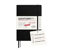 LEUCHTTURM1917 Agenda semanal 2027 tamaño mediano (A5) - alemán, negro, 210 x 145 mm, julio - diciembre (18 meses), vista semanal con cuadrícula de horas 7:00 - 22:00 por columna, tapa dura, papel de