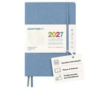 LEUCHTTURM1917 Calendario semanal y cuaderno de notas medianas (A5) 2027, Colourful Seasons azul, inglés, tapa dura, vista general del calendario 2026/2027/2028, vista general de planificación 01.27