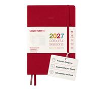 LEUCHTTURM1917 Calendario semanal y cuaderno Dotted Medium (A5) 2027, Colourful Seasons rojo, inglés, tapa dura, resumen del calendario 2026/2027/2028, vista general de planificación 01.27-12.28