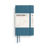 LEUCHTTURM1917 Cuaderno Pocket A6, Tapa blanda, Liso, Stone Blue, Sin rayas | 123 páginas numeradas, libre de ácido, índice, 2 marcapáginas, bolsillo expansible