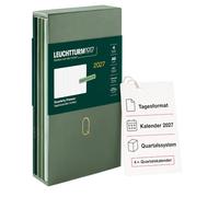 LEUCHTTURM1917 Quarterly - Agenda diaria 2027 Dotted, Pocket (A6), tapa flexible, juego de 4 (1 calendario por trimestre), sombras de color verde, vista de calendario 2027, planificación de 12 meses