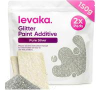 Levaka Aditivo de Pintura de Purpurina Plata Pura 150 gramos - 2x Almohadillas de pulido - Mezclar con Pintura de Emulsión para Acabado Luminoso - Pintura Paredes Interior Exterior
