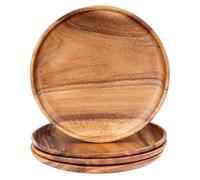levandeo Juego de 4 platos redondos de madera de acacia, 30 cm de diámetro, platos decorativos de madera de acacia, hechos a mano, decoración única