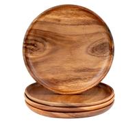 levandeo Juego de 4 platos redondos de madera de acacia, diámetro de 25 cm, platos decorativos de madera de acacia, hechos a mano, decoración única