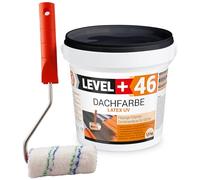 LEVEL PLUS RM46 - Pintura para tejado (1,5 kg, color rojo ladrillo, pintura para techo, rehabilitación de techos, membrana de polímero flexible, resistente a la intemperie, incluye rodillo de 10 cm
