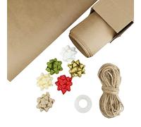 Leviatan Juego de Envoltura 10 Hojas 1050x1260mm | Papel Kraft con Hilo de Yute 50m | 6 Piezas de Cintas Autoadhesiva | Instrucciones Útiles para Envolver Regalos, Natural, 6