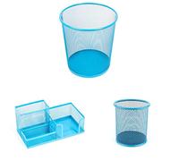 Leviatan Papelera de Malla de Alambre, Papelera de Oficina Papelera 266 x 218 x 280 mm, 12 Azul Desk Organiser Office Portalápices de malla metálica redondo,diámetro de 91 mm
