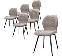 LEWE Juegos de 6 Sillas de Comedor de Lino, Estilo Moderno a Cuadros con Pata de Metal, Tapizadas, Silla de Cocina sin Brazos para Restaurante/Salón/Dormitorio, [Marrón]