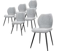 LEWE Juegos de 6 Sillas de Comedor de Lino, Estilo Moderno a Cuadros con Pata de Metal, Tapizadas, Silla de Cocina sin Brazos para Restaurante/Salón/Dormitorio, [Gris]