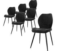 LEWE Juegos de 6 Sillas de Comedor de Lino, Estilo Moderno a Cuadros con Pata de Metal, Tapizadas, Silla de Cocina sin Brazos para Restaurante/Salón/Dormitorio, [Negro]