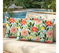 Lewondr Funda para Almohada Impermeable Floral de Exterior, 2 PCS, 30x50cm
