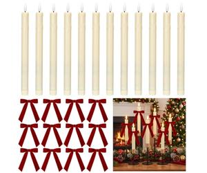 Lewtemi Juego de 12 velas cónicas sin llama con lazo, vela LED para Navidad | Candelabro LED 3D realista parpadeante de color marfil, funciona con pilas, vela alta clásica, para decoración de mesa de