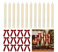 Lewtemi Juego de 24 velas cónicas sin llama con lazo, vela LED para Navidad | Candelabro LED 3D realista parpadeante de color marfil, funciona con pilas, vela alta clásica, para decoración de mesa de