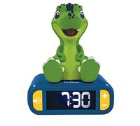 LEXIBOOK, Dinosaurio Reloj Despertador Luz Nocturna, RL800DINO | Sonidos y melodías, pantalla LCD retroiluminada, luminoso, snooze, azul/verde