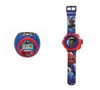 LEXIBOOK Reloj Despertador con proyector Spiderman Marvel con función de repetición y Alarma, luz Nocturna con Temporizador & Reloj Correa Ajustable Pantalla Digital -Rojo y Azul