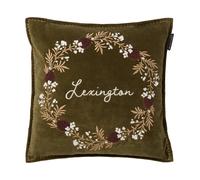 Lexington Funda de cojín Wreath terciopelo de algodón ecológico 50x50 cm Olive-brown-white