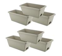 LEXININ 6 macetas rectangulares Grises de 35 x 17 x 14 cm, Cajas de plástico con bandejas, Maceta de Flores para jardín, Patio, hogar