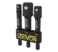 LEXIVON Juego de adaptadores de vaso de impacto, broca de extensión de 3" con soporte | 3 piezas de 1/4", 3/8" y 1/2", adapte su taladro eléctrico a la llave de impacto de alto torque (LX-101)