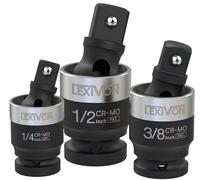 LEXIVON Junta universal de impacto - Diseño SLIM patentado | Juego giratorio de 3 piezas de 1/2", 3/8" y 1/4" | Acero aleacion Cr-Mo de grado de impacto total (LX-113-S)