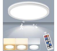 LEZOE Lámpara de Techo LED con Radar Detector de Movimiento, LED Plafones dimmable 18W 1800LM Sensor Plafón Regulable, 3000K/4000K/6500K para Baño Garaje Escaleras Sótano Pasillo Balcón Ø22x2.5cm