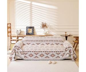 LHGOGO Aztec - Manta grande para sofá con borlas, 180 x 230 cm, manta tejida bohemia extra gruesa para sofás de 2 plazas, sofás y sillones, manta reversible de mezcla de algodón de alta densidad para