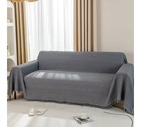 LHGOGO Manta de punto gofre para sofás de 2 o 3 plazas, manta tejida con borlas, manta grande reversible para sofá, sofá biplaza, cama doble y sillón, 180 x 230 cm, color gris
